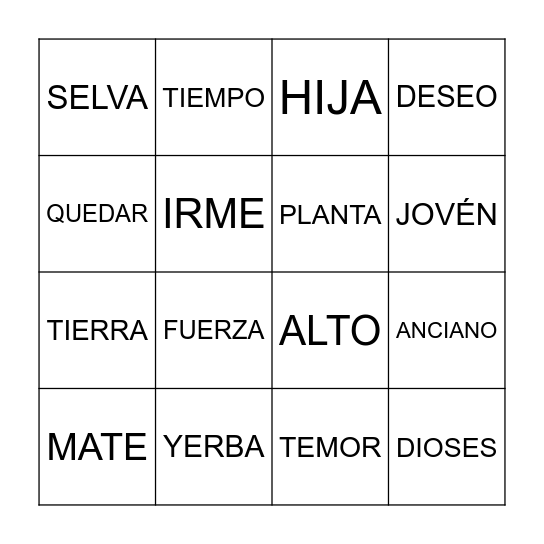 BINGO DE PALABRAS Bingo Card