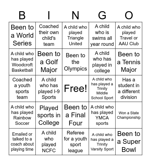 Sport Bingo Card