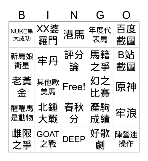 答辯串日常(X Bingo Card