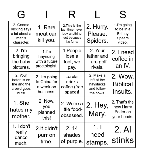 GIRLMORE Bingo Card