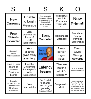 Benjamin Sisko's Bingo Nights Bingo Card