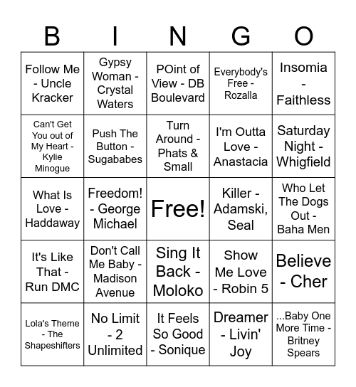 90s Bingo Card