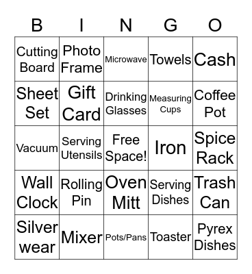 Julie's Bridal Shower  Bingo Card