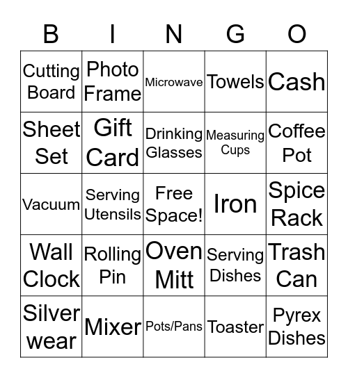Julie's Bridal Shower  Bingo Card