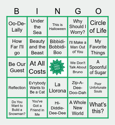 Disney Musical Bingo Card