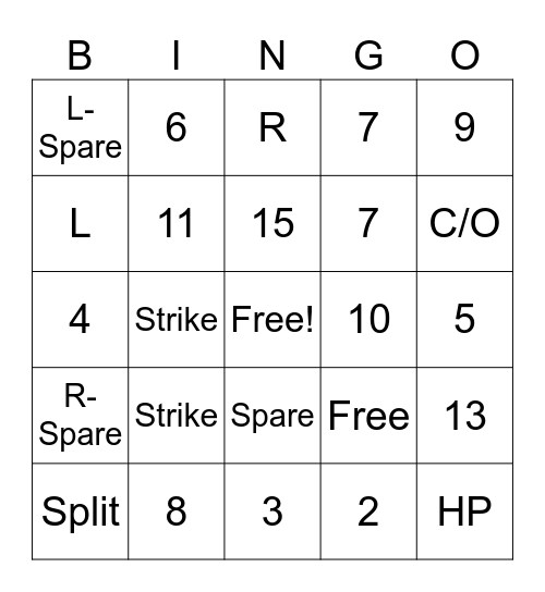 Bowling Bingo Card
