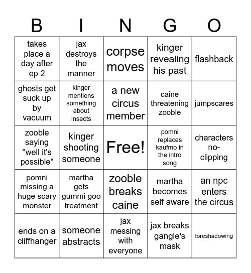 TADC episode 3 prediction Bingo Card