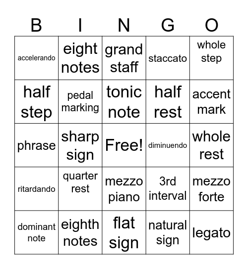 Level 2A Bingo Card