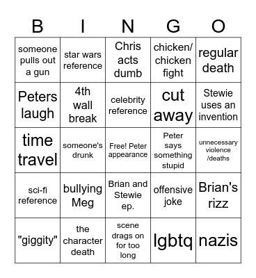Family Guy Bingo Card