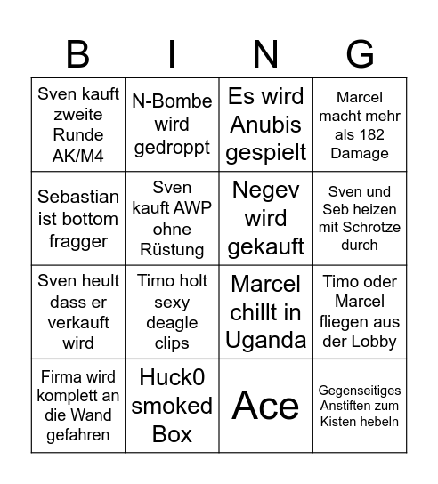 CS2 Bingo Card