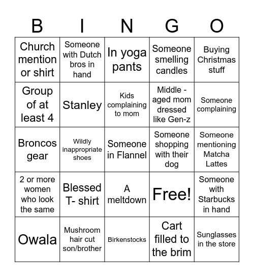 White Lady Fall Bingo Card