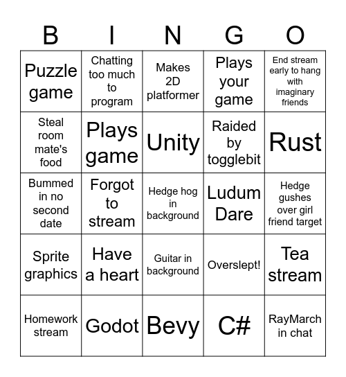 Hedge Bingo Card