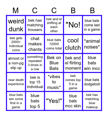 TRSD MCC Blue Bats (Beks POV) Bingo Card