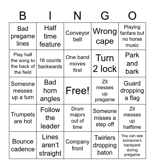 Goin’ Band Bingo Card