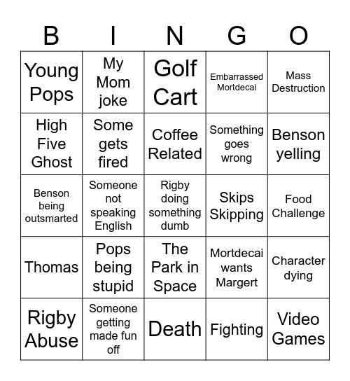 Regular Show Bingo Card