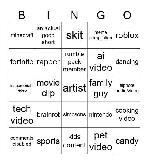 Untitled Bingo Card