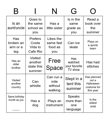Find Someone Who Bingo Card