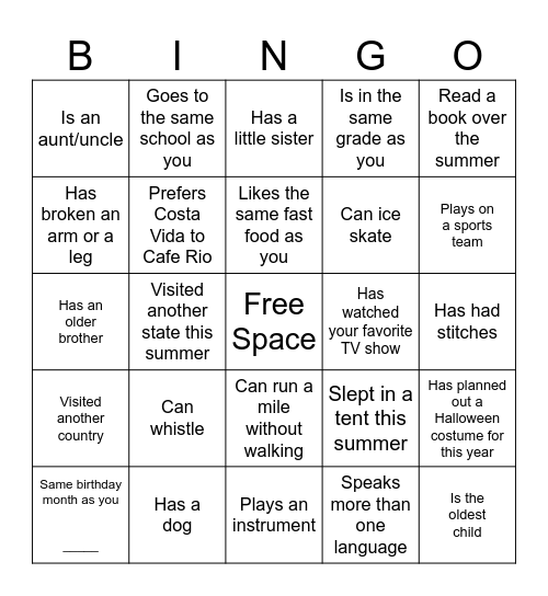 Find Someone Who Bingo Card