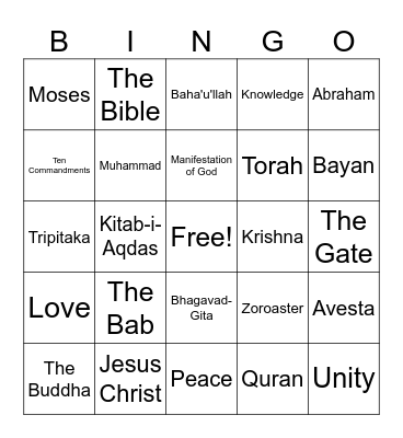 Children's Class Bingo Card