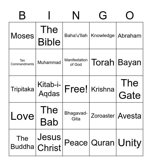 Children's Class Bingo Card