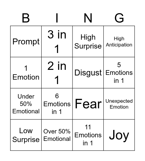 Emoshi Bingo Card