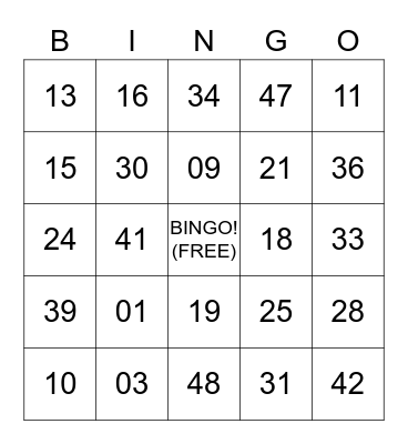 BINGO Card