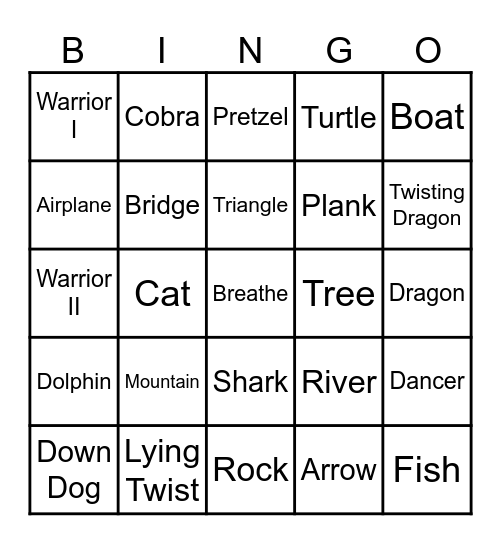 Yoga Bingo Card