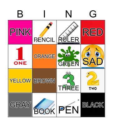 COLORS AND SCHOOL OBJECTS Bingo Card