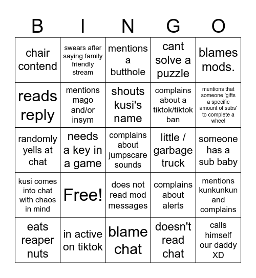 psycho bingo Card