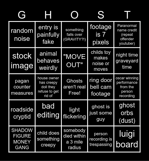 SPOOKS! Bingo Card