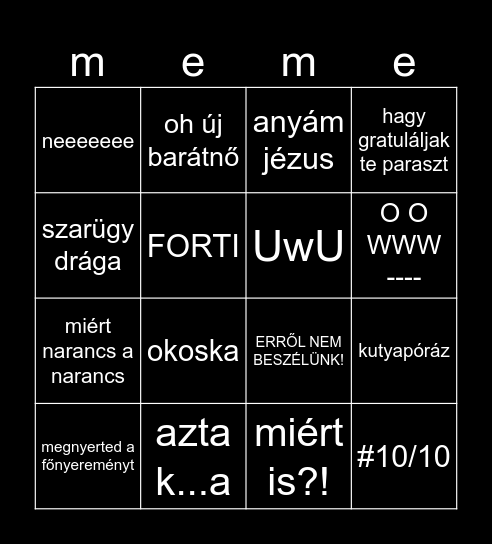 meme kártyák Bingo Card