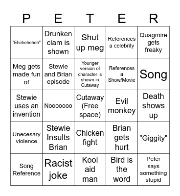 Family Guy Bingo Card