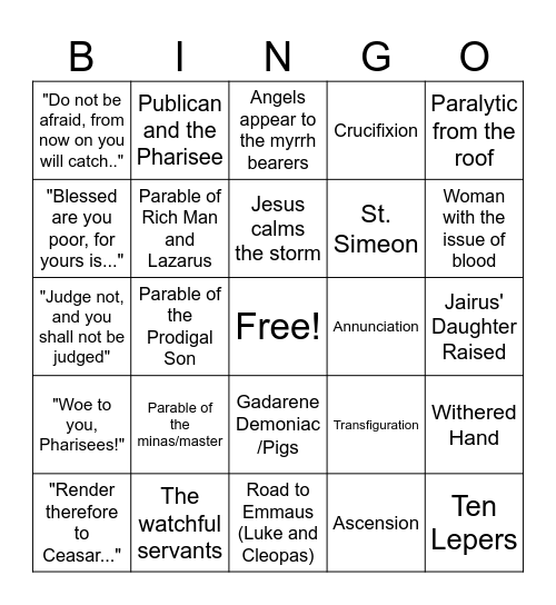 Gospel of Luke Bingo Card