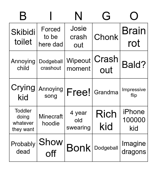 Trampoline park bingo Card