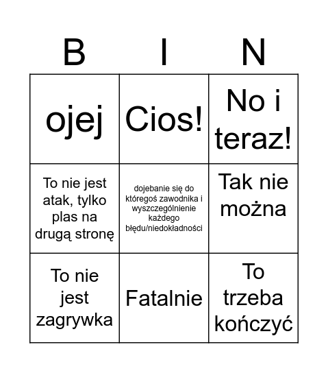 Jarosz Bingo Card