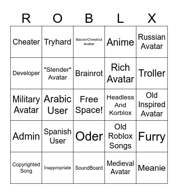 Roblox Bingo 2.0 Bingo Card