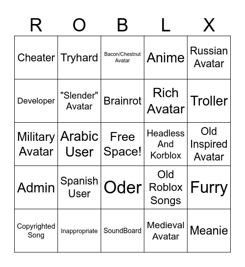 Roblox Bingo 2.0 Bingo Card