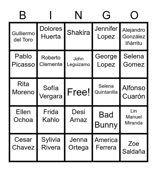 Latinx Bingo Card