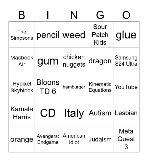 Infinite Craft Bingo Card