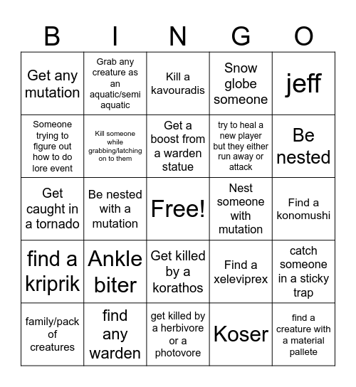 Creatures of sonaria bingo! Bingo Card