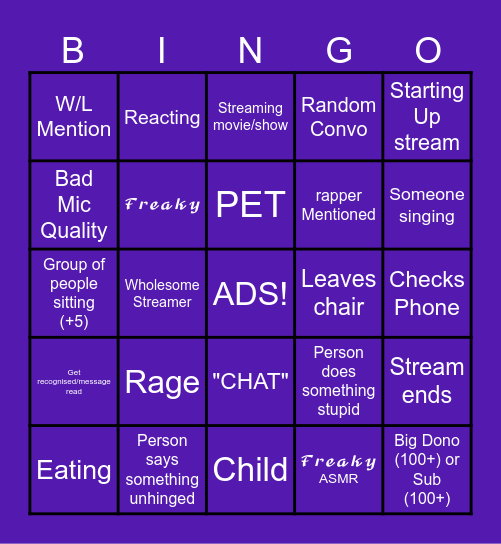 Twitch Bingo Card