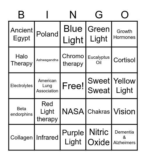 Perspire Bingo Card