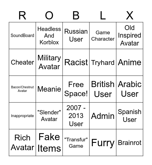 Roblox Bingo 2.1 Bingo Card