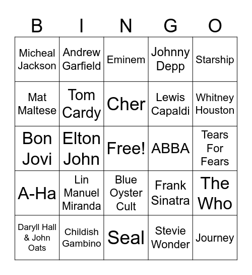 Music Bingo Card