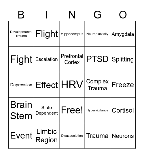 Trauma Responsive Care Bingo Card