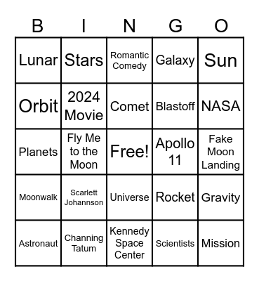 FLY ME TO THE MOON Bingo Card