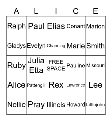 Pattengill Family 70th Reunion 2016 Bingo Card