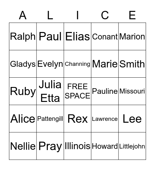 Pattengill Family 70th Reunion 2016 Bingo Card