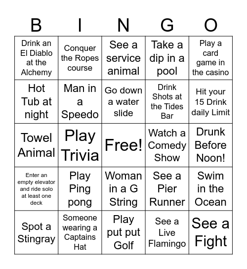 Carnival Vista 10/5/24 Bingo Card