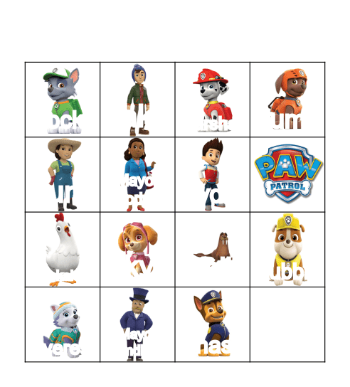 Paw Patrol Bingo Card